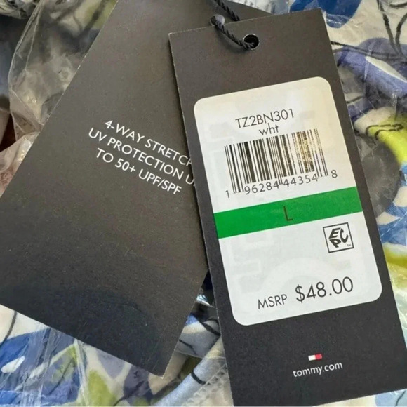 TOMMY HILFIGER Monstera Leaf 50+ SPF Bikini Bottom White and Blue Size L NWT - Picture 8 of 10